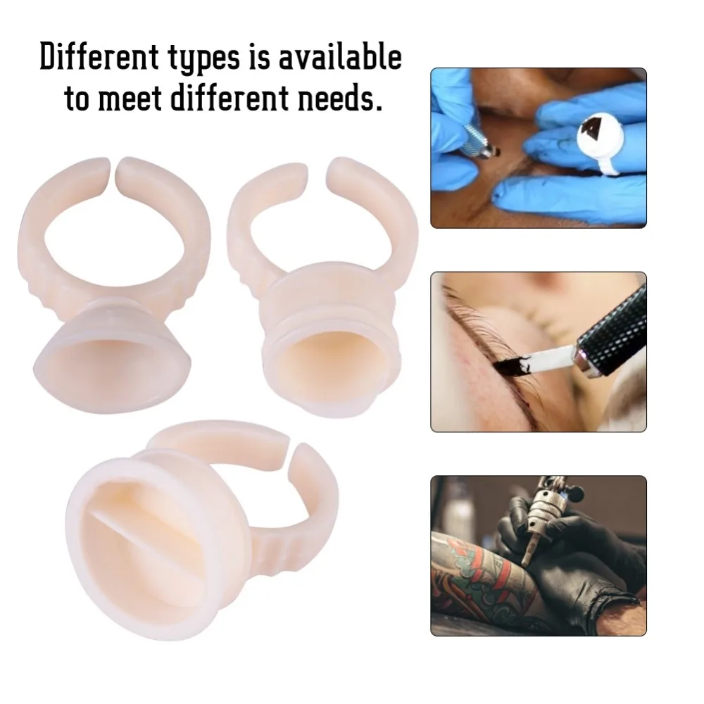 3 Soorten 100 Stuks Siliconen Semi-Permanente Tattoo Inkt Ring Cup Voor Pigment Houder Plastic Tattoo Accessoire Inkt Cups Tijdelijke Tattoo