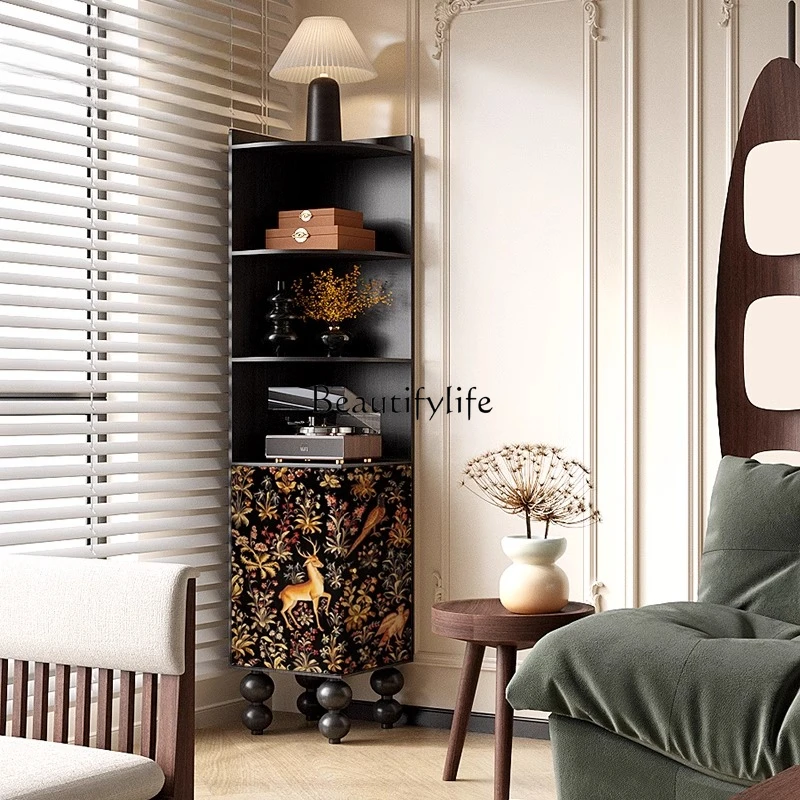 French retro wishing deer solid wood corner locker household living room sofa triangle cabinet