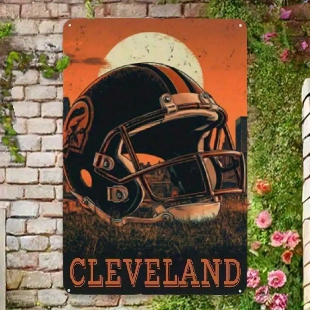 Cleveland Football Tin Sign 12x8 Inch Vintage NFL Metal Wall Decor for Man Cave Sports Bar
