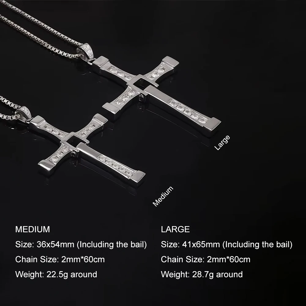 925 Sterling Silver Cross Pendant Necklace for Men Fast and Furious Dominic Toretto Movie Jewelry Hiphop Male Gift