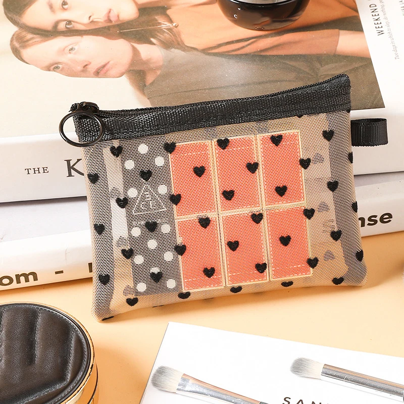 1Pcs Hot Mini Transparent Herz Make-Up Tasche Frauen Tragbare Lippenstifte Kosmetische Lagerung Beutel Ins Klar Ctue Kleine Make-Up Tasche – Detail 5