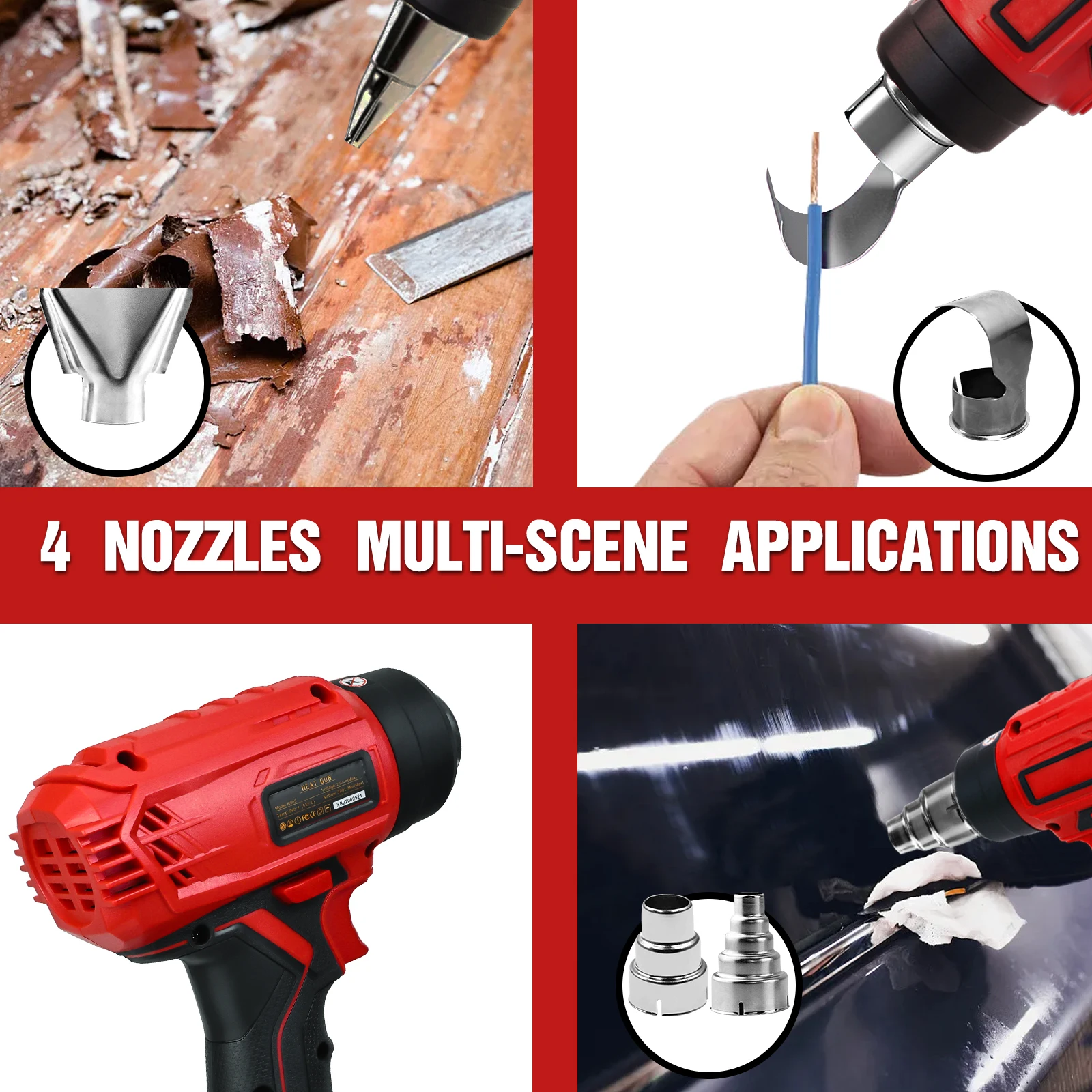 Cordless Electric Heat Gun Fit for Milwaukee 18V Battery with 4 Nozzles Heat Shrink Wrapping Handheld Hot Air Gun (No Battery)