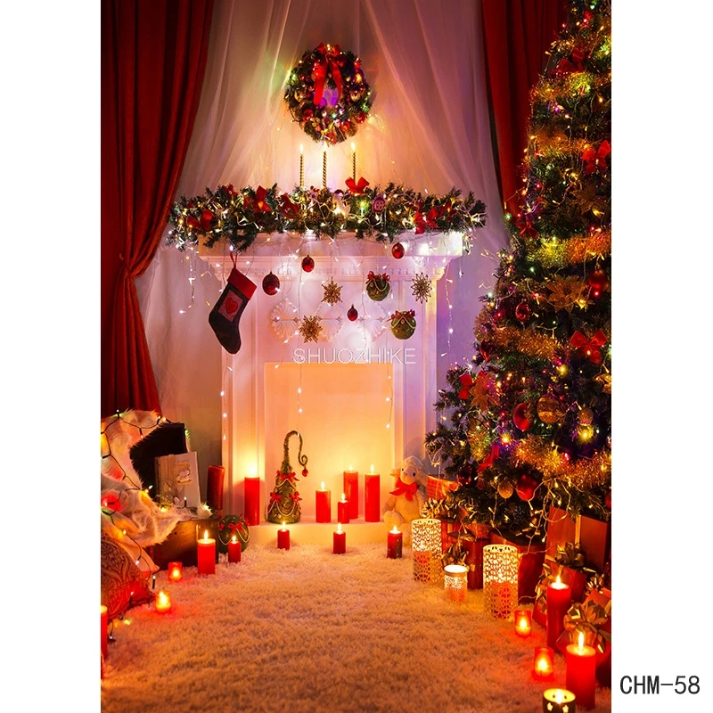 Foto realistische Stoff Weihnachten Tag Fotografie Hintergründe Prop Weihnachts baum Kamin fotografischen Hintergrund Stoff CHM-019