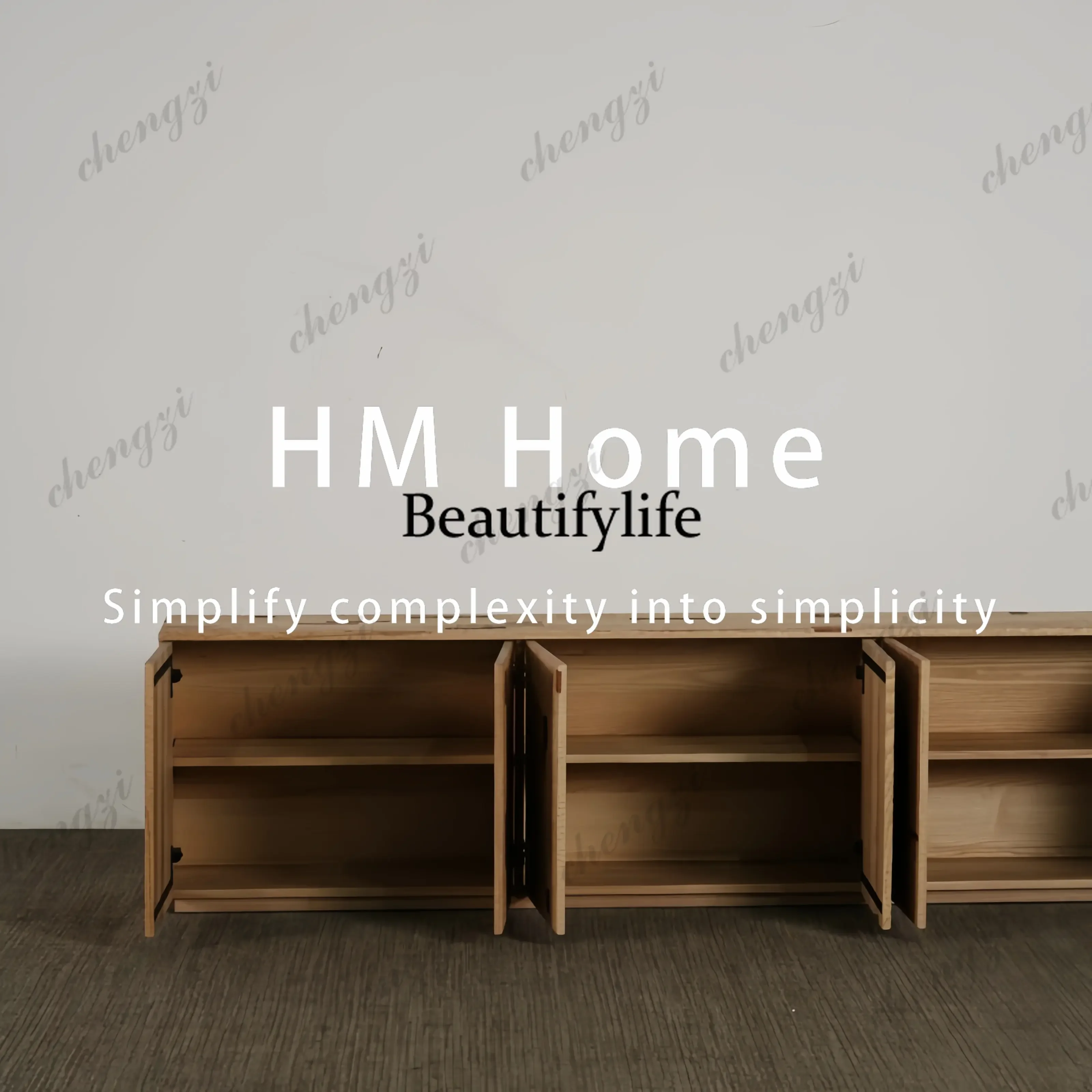 D136 Medieval style modern simple designer solid wood dining side cabinet geometric block design locker light luxury high sense