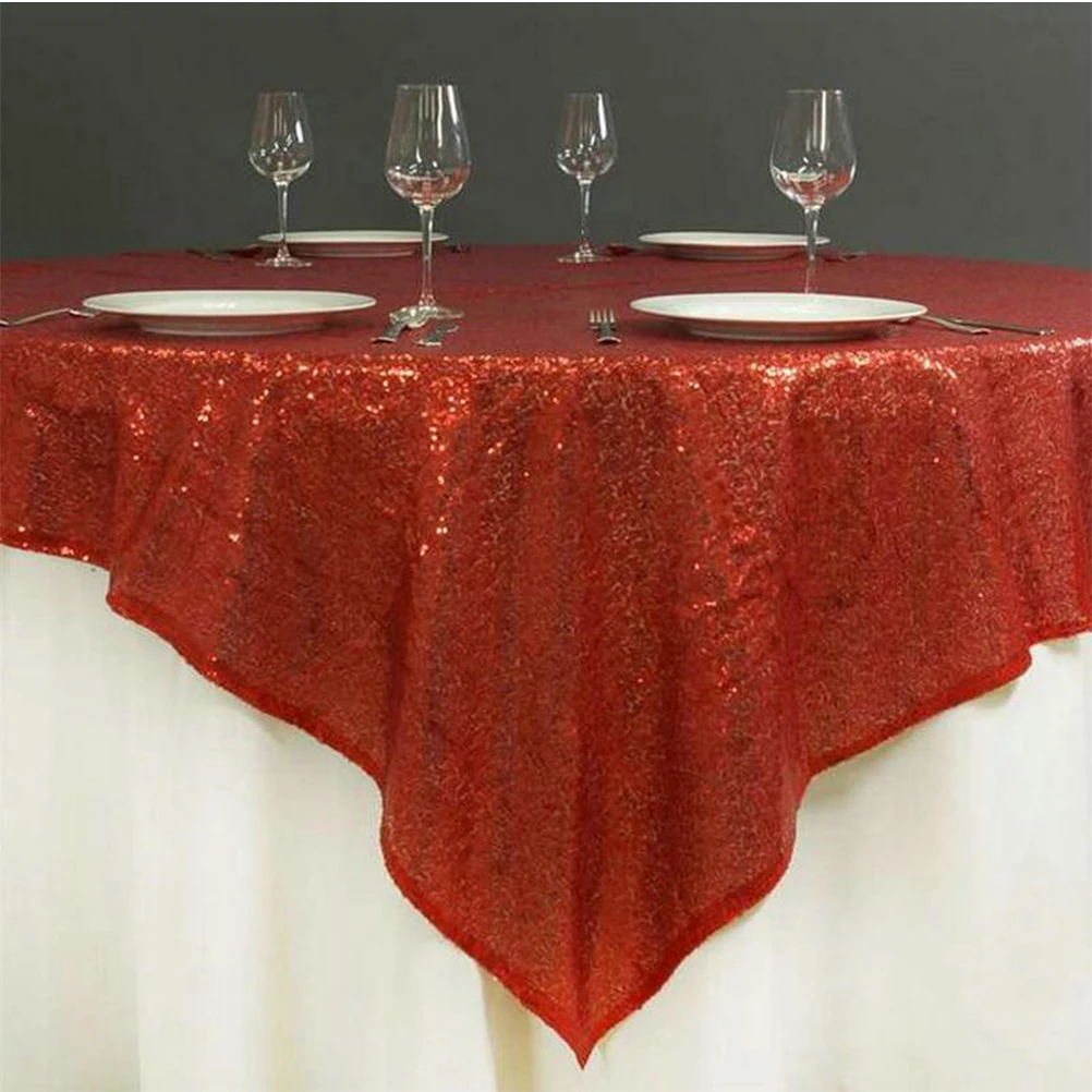 

Paillette Sequined Tablecloth Red Stylish Embroidered Table Cover Wedding Party Decoration Dessert Buffet Table Accessory