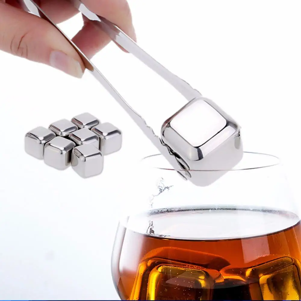 1/2/3/5/6/8pcs Stainless Ice Rocks Whisky Ice Stone Ice Cubes Metal Reusable Stones Wine Beer Beverage Bar Accessories Kitchen