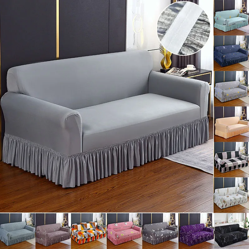 

High Elastic Sofa Slipcover with Skirt Stretch Easy Fitted Armchair Sofa Covers 1/2/3/4-Seater Couch Slipcovers for Home Decor