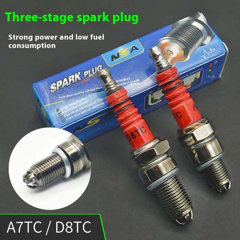 1/2PCS 10/12mm Thread Diameter Racing Spark Plug D8TC A7TC High Performance 3-Electrode Motorcycle Spark Plug for Honda Yamaha