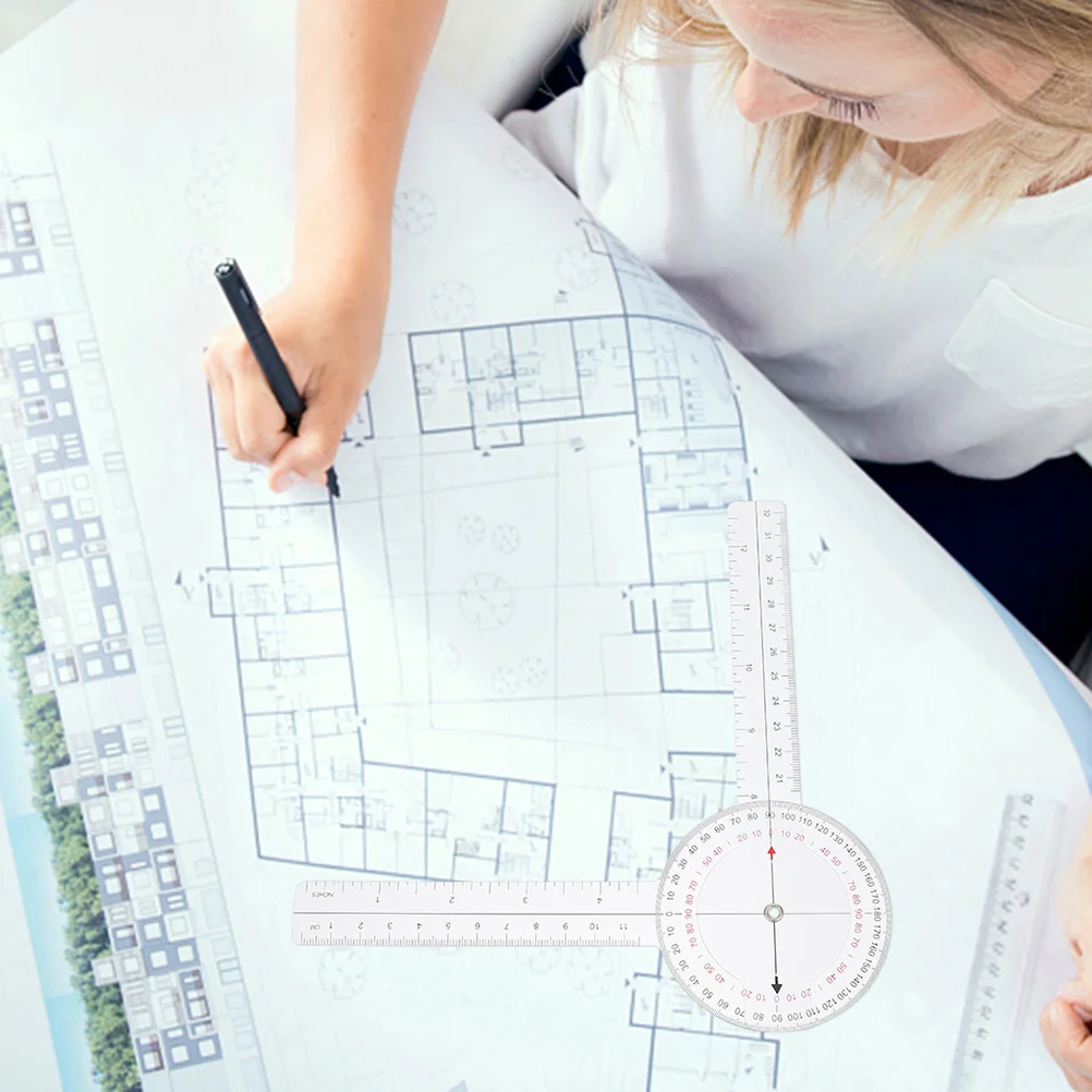 2 قطعة مسطرة زاوية شفافة مقياس الزوايا لصياغة قياس الهندسة المعمارية البلاستيك المنقلة تدوير مقياس سوينغ