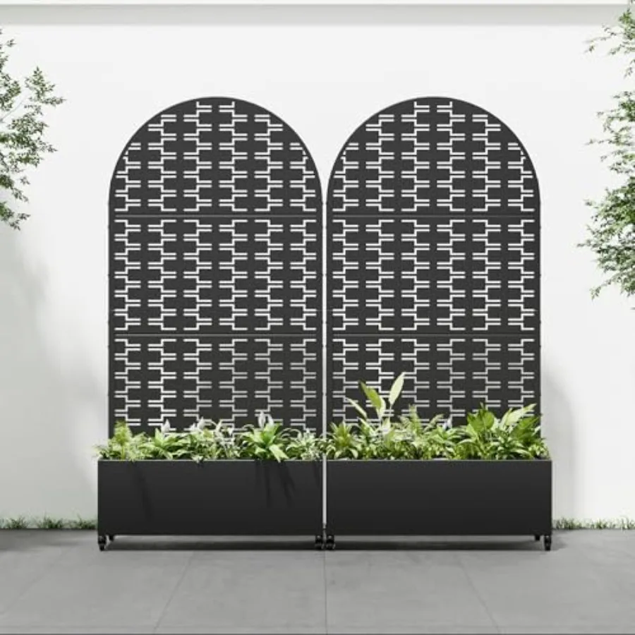 

72x35 Metal Raised Garden Bed with Trellis 2 Pack Outdoor Planter Box with Wheels Drainage Holes for Climbing Plants Elevated G