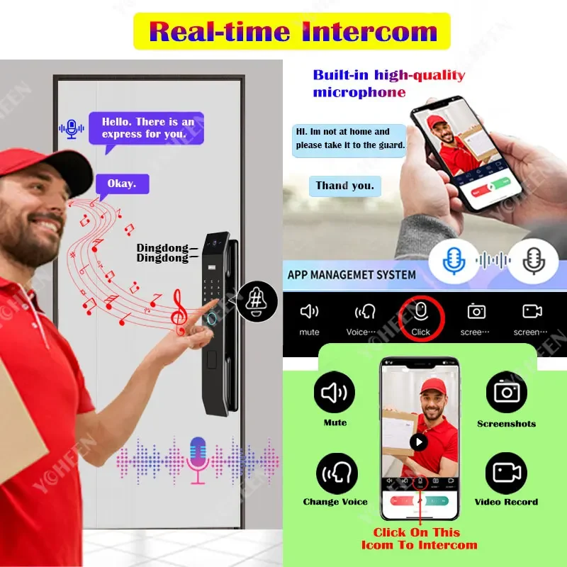 Video Intercom Tuya Wifi Smart Digital Door Lock 3d Face Recognition Fingerprint Intelligent Lock Key Card Code Electronic Lock