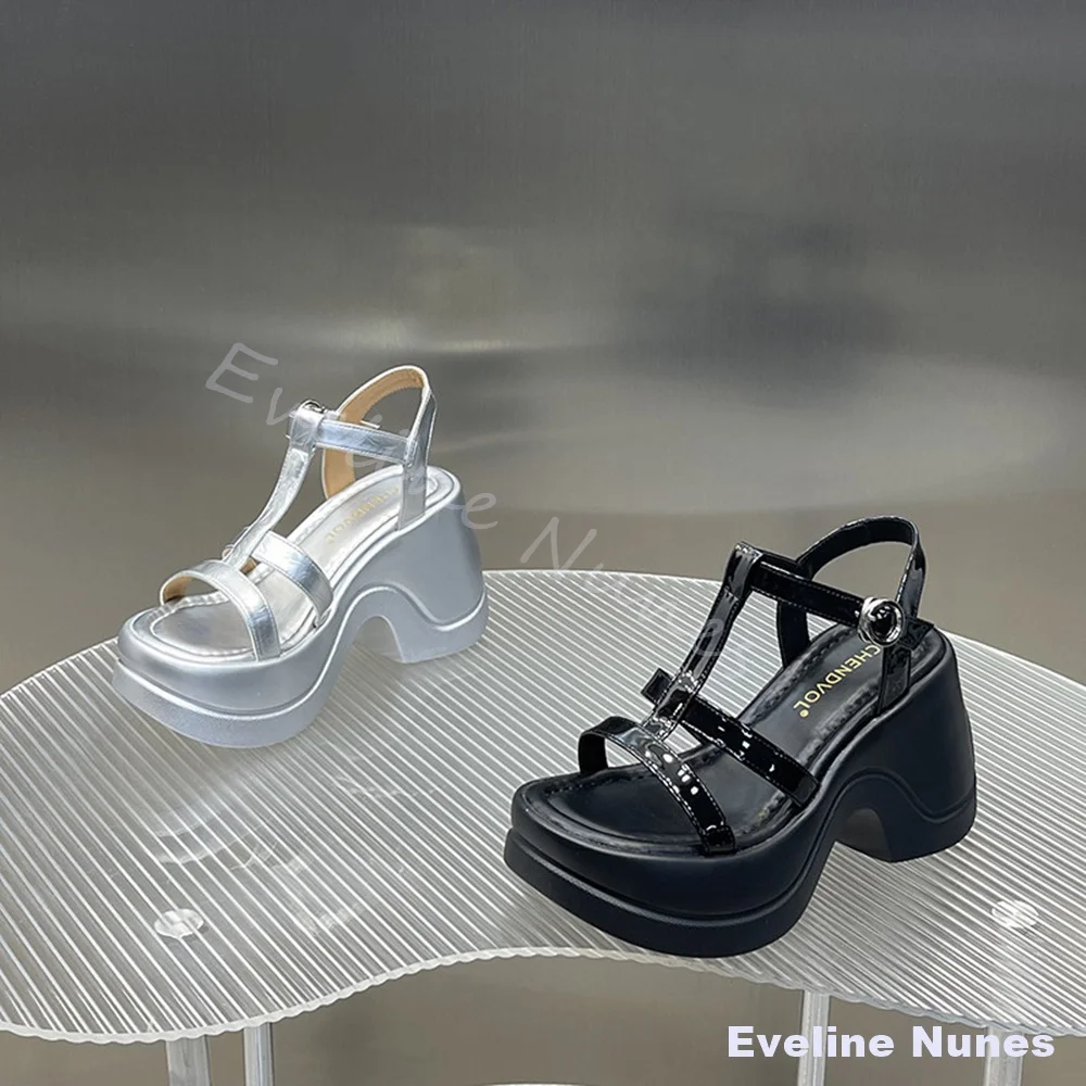 Single Strap Open Toe Chunky Heel Roman Sandals Women 2026 Summer Open Toe Hollow Sandals Height-Increasing Platform Sandals