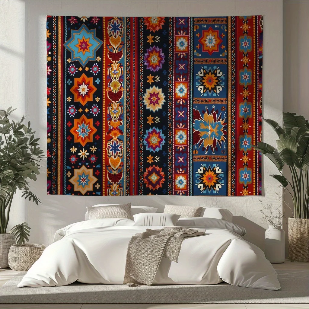 VIKAMA Amerikanischer ethnischer Stil, geometrischer Wandteppich, bunter Stern, Rautenmuster, Schlafzimmer-Funktion, Wanddekoration, Wohnzimmer-Raumdekoration