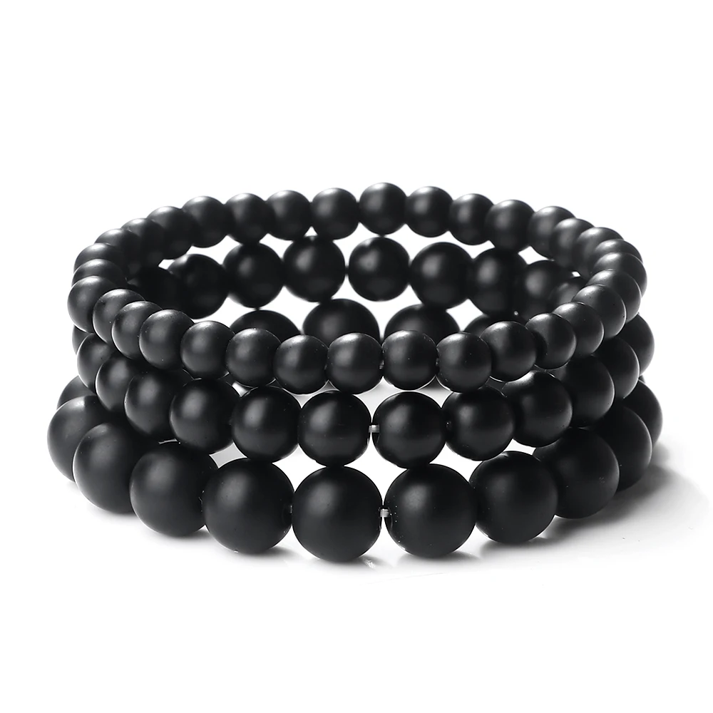 Men Beaded Bracelets 6/8/10mm Natural Black Matte Stone Stretch Bracelet for Women Men Meditation Yoga Bangles Handmade Jewelry