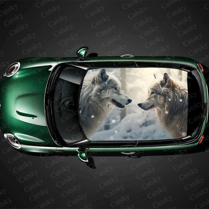 

Wolves Face to Face Car Roof Sticker Wrap Racing SUV Accessories Packaging Painted PVC Custom Car Graphic Decal