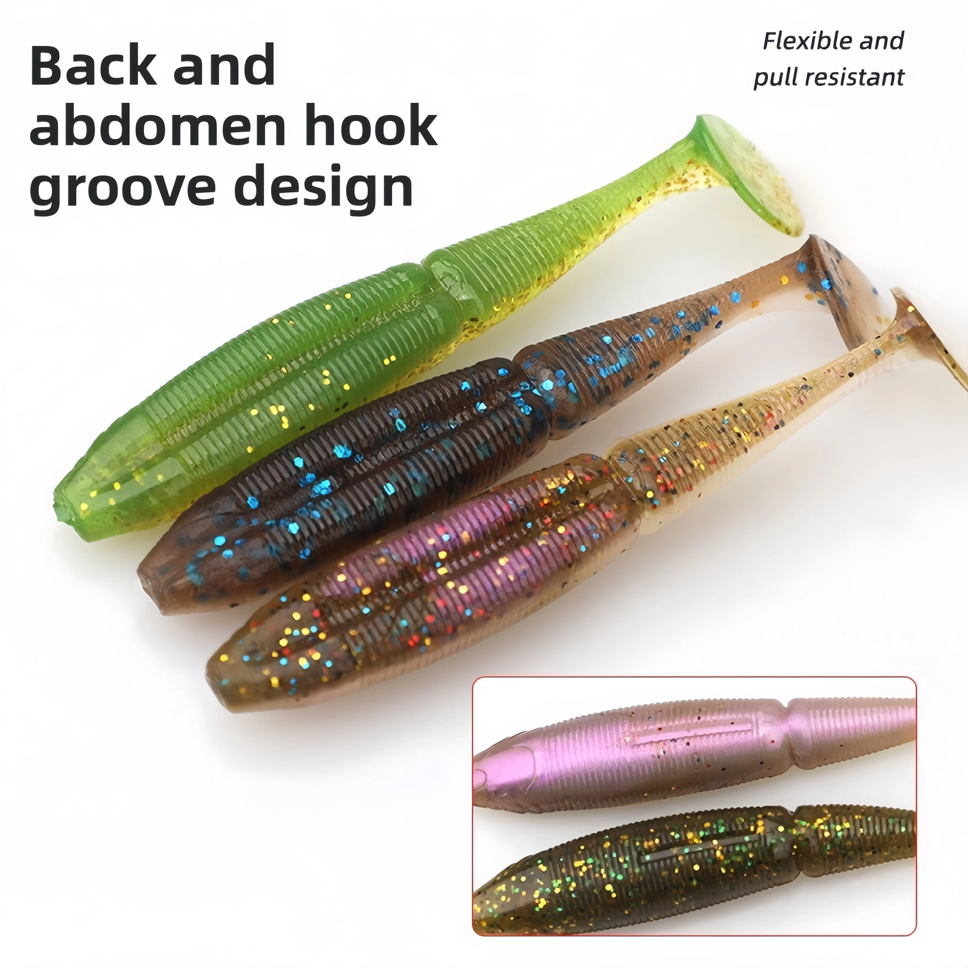 SWOLFY 8PCS TPE T-Schwanz Weiche Angeln Köder 3,5g/75mm Schwimmende Swimbait Wobbler Künstliche köder Silikon Bass Fishing Tackle – Detail 5