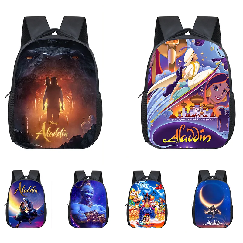 12 inch Aladdin Kindergarten School Bag Cartoon Girl Boy Student Primary School Bookbag Portable Waterproof Backpack Mochila