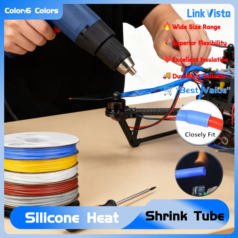 Silicone Heat Shrink Tube 0.8-30mm, Flexible & High Temp 2500V Insulated Cable Sleeve for DIY Wire Protection Cable Sleeves