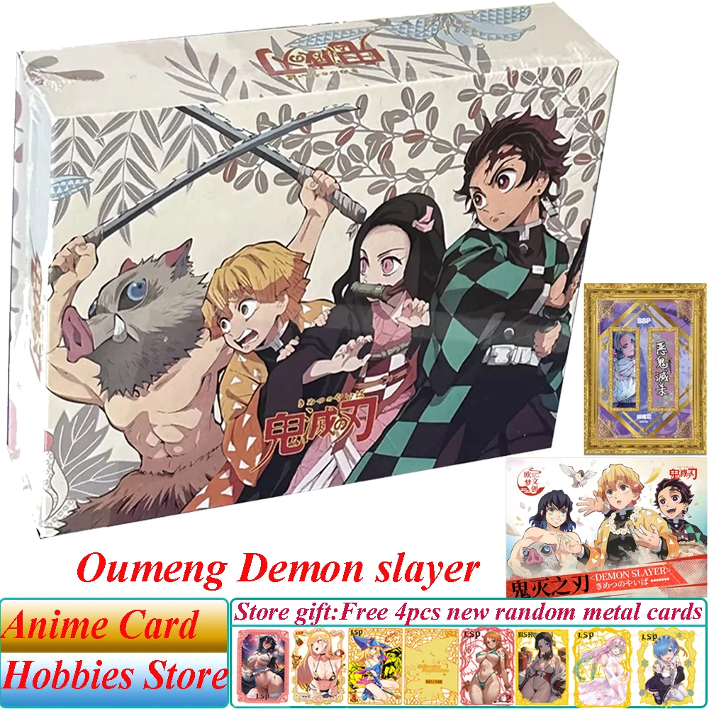 New Demon Slayer Kimetsu No Yaiba Cards OUMENG Anime Tanjirou Kamado Nezuko Character SXP Enamel Metal CR Diamond Flash Cards