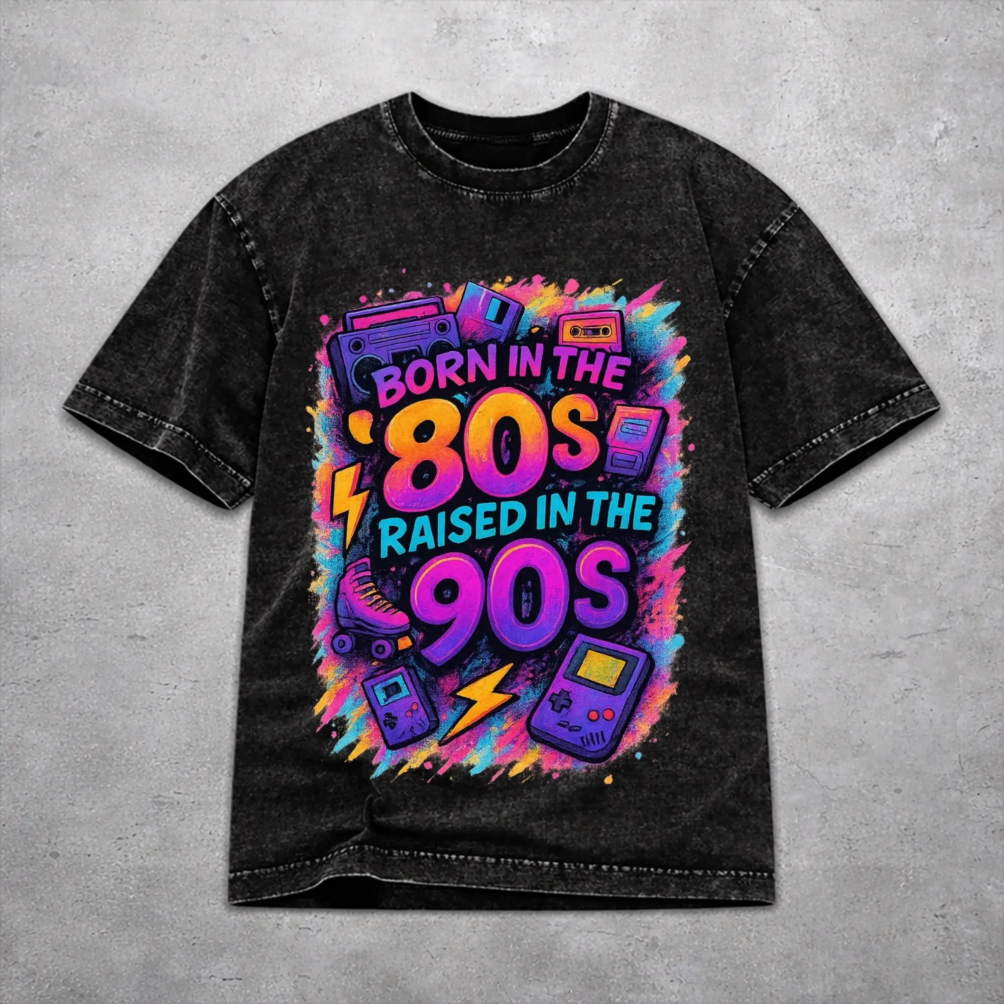 Born In The 80's Raised In The 90's Washed T Shirt Vintage Harajuku for Men Women  Oversize Tee T-Shirts Short Sleeve