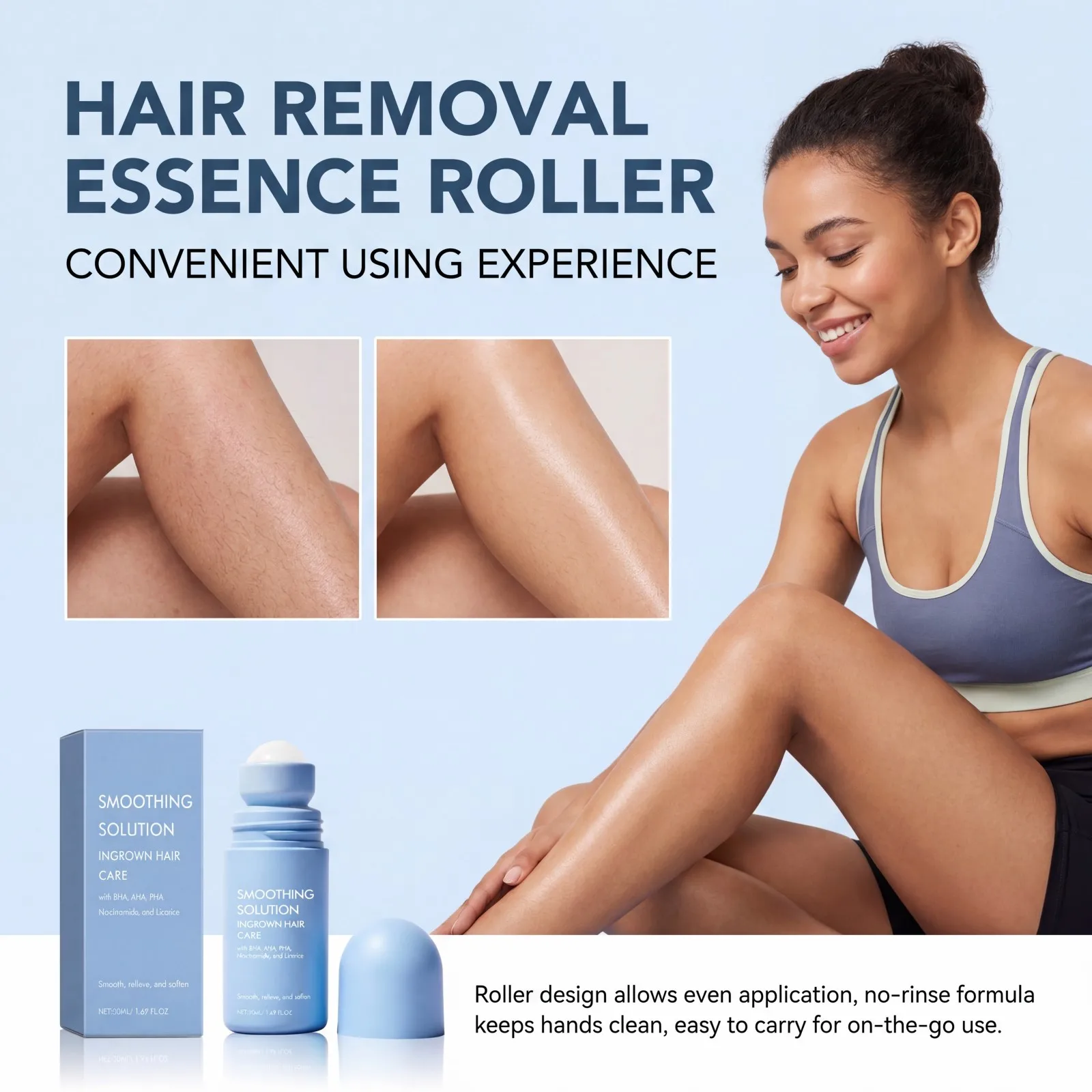 Smoothing Solution Ingrown Hair Care Roller for Bikini Armpit Ingrown Hair Treatment Moisturizing Skin Roll on Centella Serum