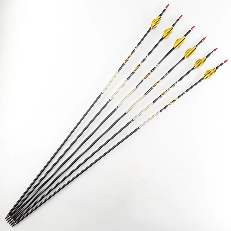 Archery Carbon Arrows 350 400 500 600 700 800 900 Spine Shaft Compound Recurve Bow Hunting Vanes Nock Points