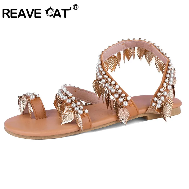 REAVE CAT Roman Summer Flat sandals lady vacation leisure sandal Clip toe Tassel Glatdiator size 43