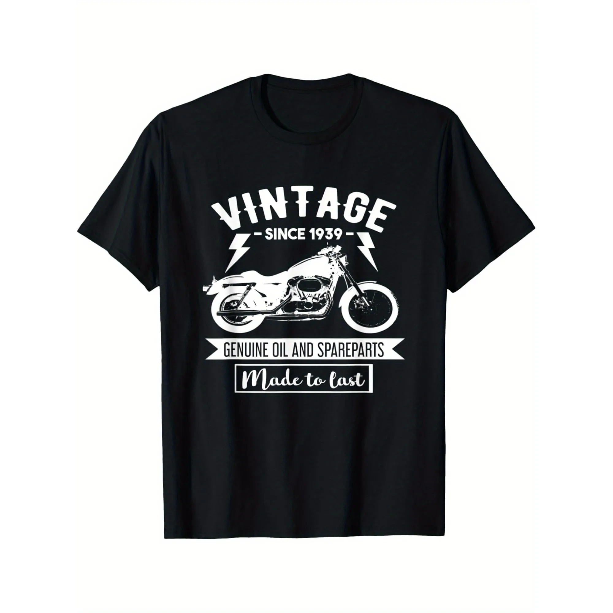

Vintage 1939 Motorcycle Graphic Tee Men Biker Durable Retro Cotton Daily T-Shirt