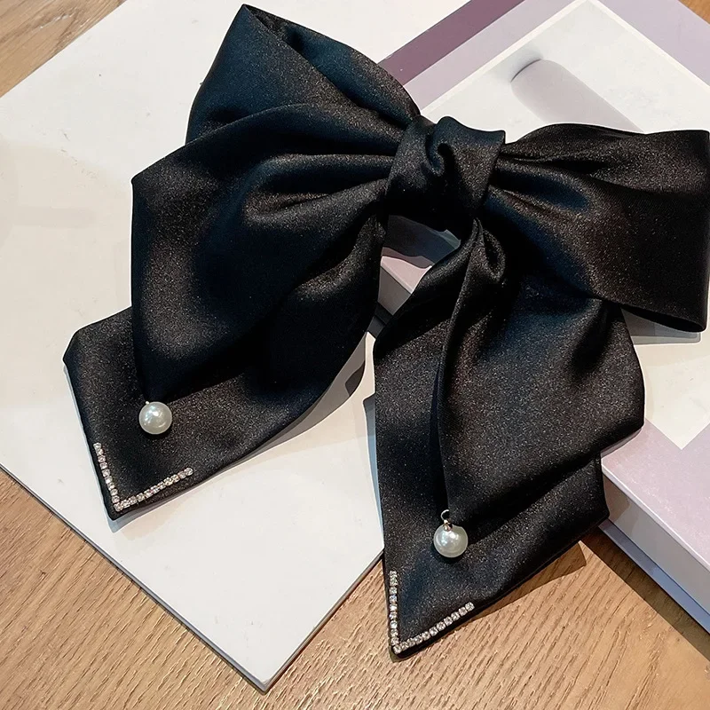 

Elegant Stain Bow Hair Clip Pearl Bows Sweet Barrettes Girls Ponytail Hairpin Headwear Jewelry Women Hair Styling Accessories