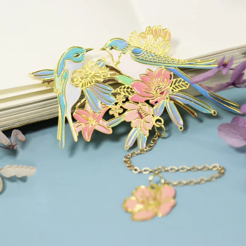 Kawaii Plum Magpie Bookmark Student Exquisite Office Portable Reading Pendant Stationery DIY Metal Bookmark Decoration Supplies