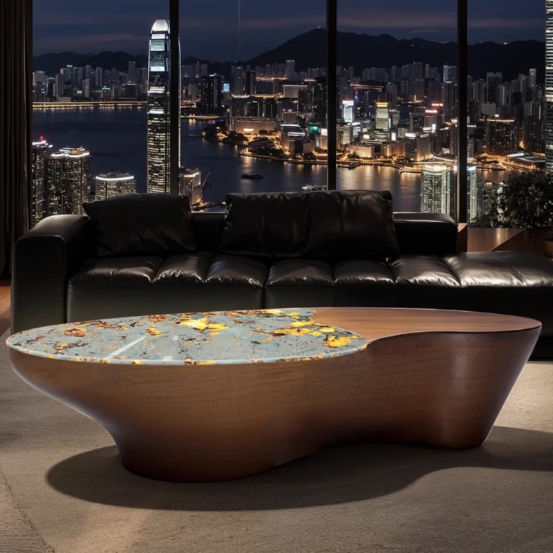 #Modern Unique Design Coffee Table Real Marble Office Furniture Wood Panel Living Room Furniture For Home Use