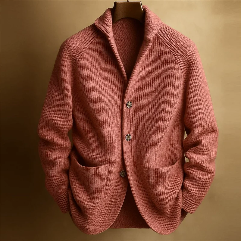 Spring Autumn Men Knitted Single Breasted Green Fruit Collar Cardigan Sweater Knitwear Solid Long Sleeve Casual Sweatercoat Men view 6