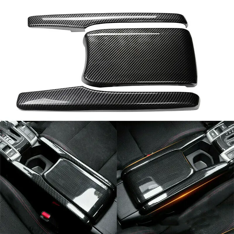 

Carbon Fiber Center Armrest Box Cover Panel Trim For Honda Civic 2016-2018 2019 2020 2021 Console Arm Rest Storage Box Lid Cover