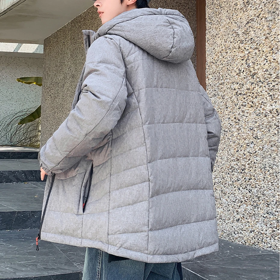 Winter Down Jacket Men Puffer Jacket Solid Color Down Coats Male Winter Thick Hooded Down Coat Solid Color