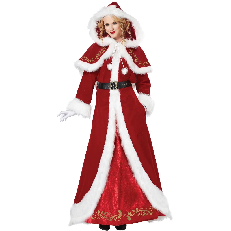 

Sexy Christmas Costume Queen Hooded Cloak Style Long Dress Black Waistband Waist Cinching Party Performance Gala Long Dress