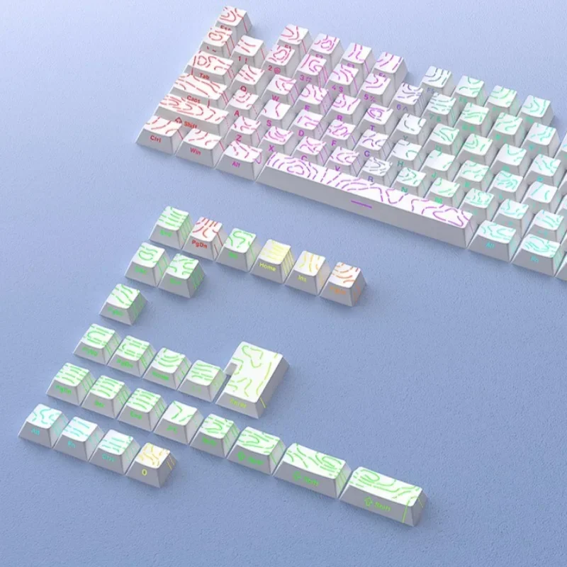 

New For MX Gamer Mechanical Keyboard Topographic Keycaps 4.0 Version Shine Through 98 Key PBT Cherry Profile Side Print Backlit