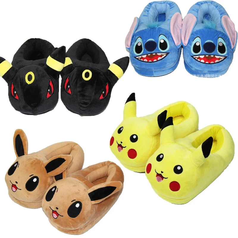 Winter Anime Pokemon Pikachu Eevee Umbreon Doll Kawaii Stuffed Plush Soft Toy Adult Children Warm Slippers Home Indoor Shoes