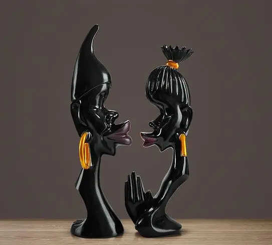 

2PCS/SET ABSTRACT AFRICAN MAN WOMAN FIGURINES BLACK AFRICAN COUPLE LOVER STATUE RESIN ART&CRAFT EUROPEAN HOME DECORATIONS R3130
