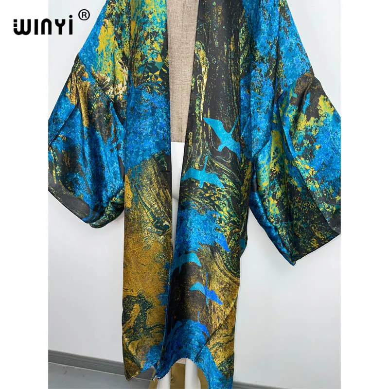 2022 WINYI Africa kimono Women Cardigan stitch kaftan Cocktail sexy Boho Beach Cover up Robe African Holiday long Sleeve Robe