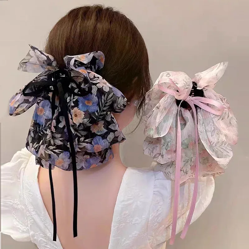 Barrettes multi-usages de haute qualité pour femme, nœud floral d'été, poignée de ruban, pince à tête de requin arrière, accessoire de cheveux pour queue de cheval