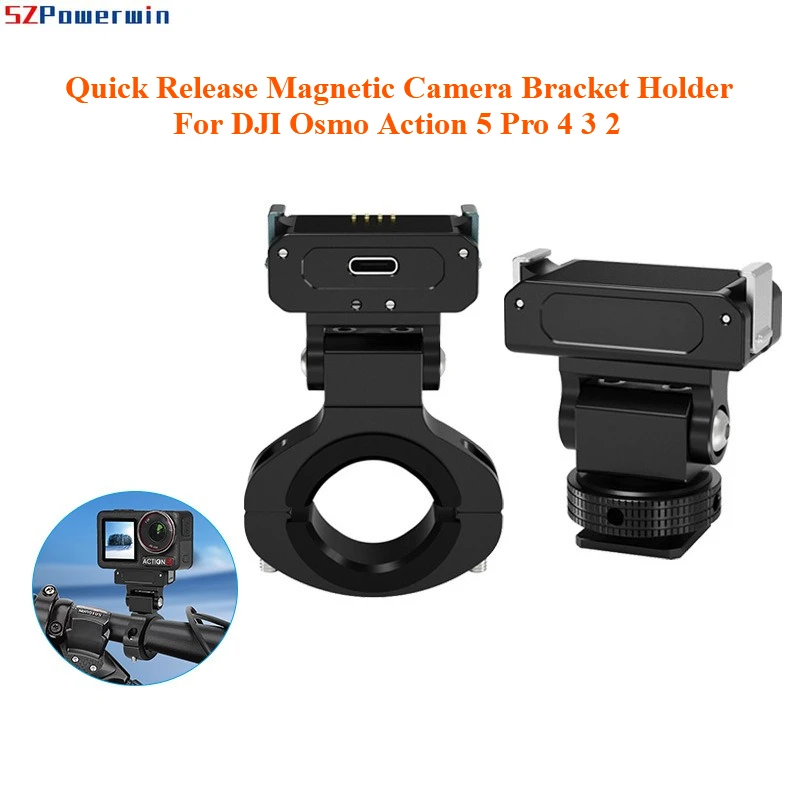 180° Tilt 360° Damping Cold Shoe Adapter Quick Release Magnetic Camera Bracket Holder Snail Head for DJI Osmo Action 5 Pro 4 3 2