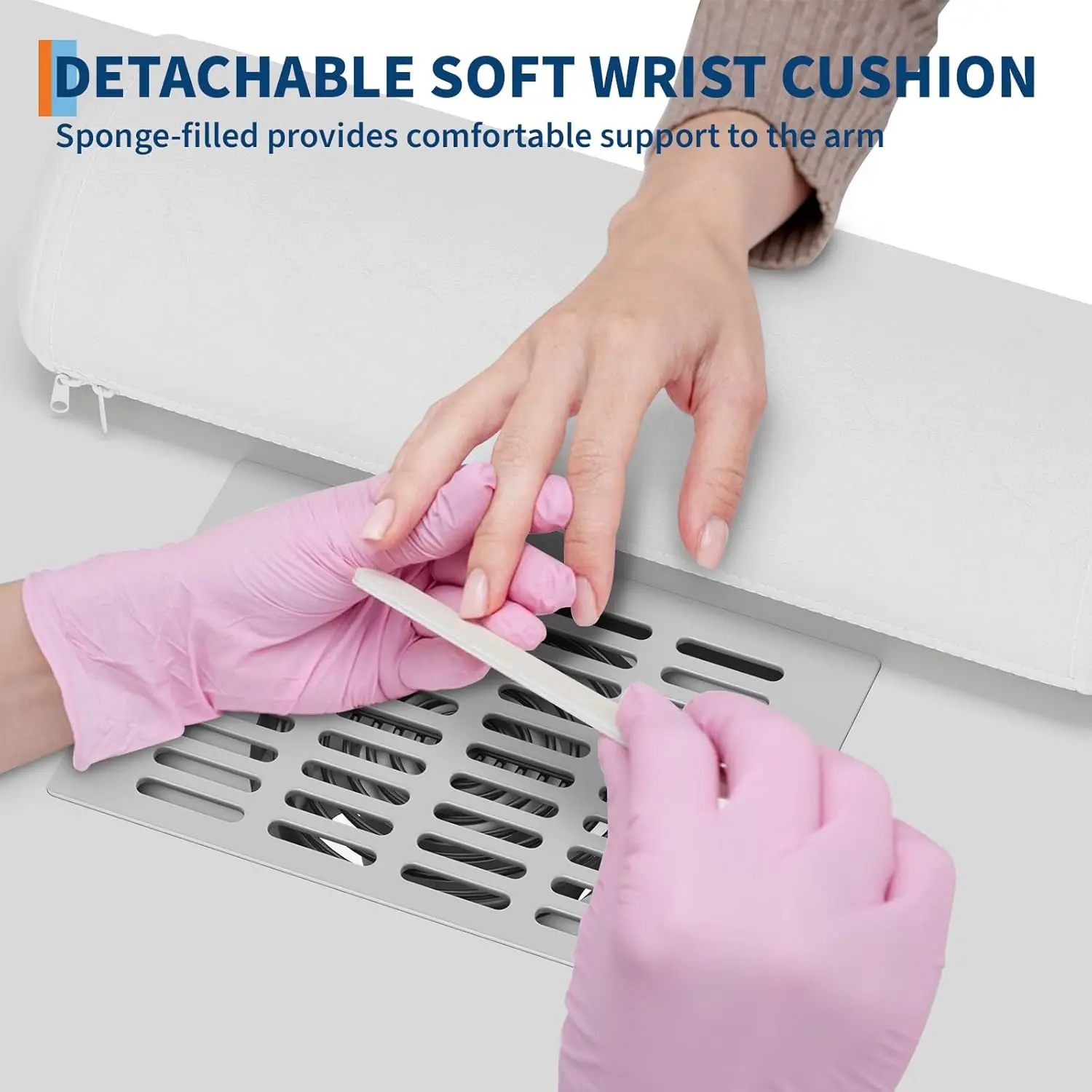 Nail Table Workstation for Beauty Salon Manicure Table Nail Desk with Vertical Locker Storage Cabinet 4-Tiers Open Shelves