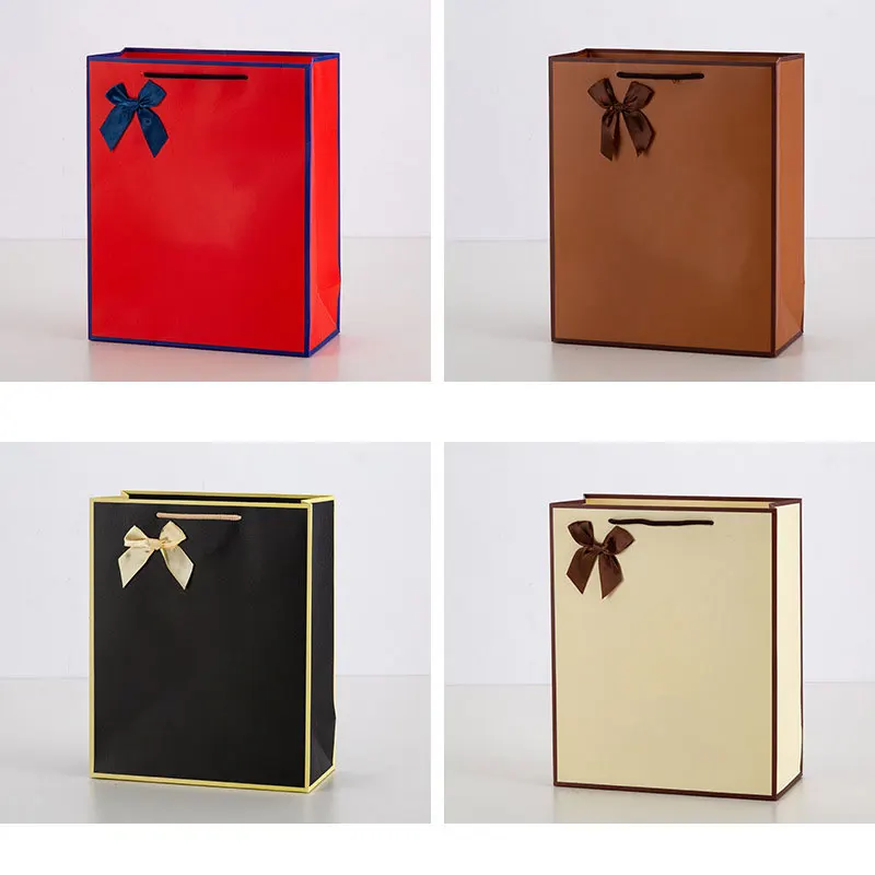 10pcs Solid Color Bow Handheld Jewelry Paper Bag Party Festive Supplies High Quality Environment Friendly Packaging Bags