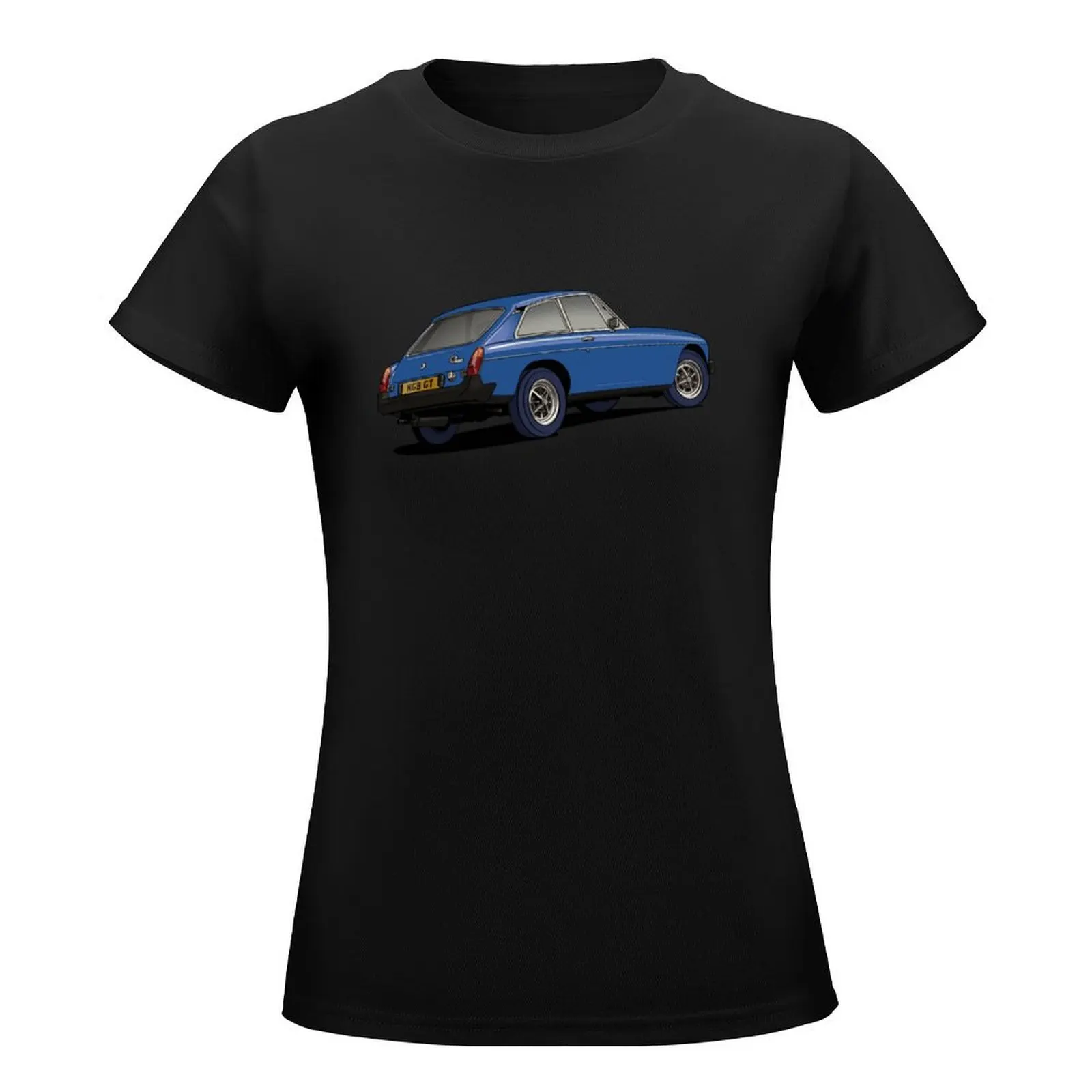 Blue 1975 MGB GT Coupe rear T-Shirt summer tops lady clothes anime Women clothing