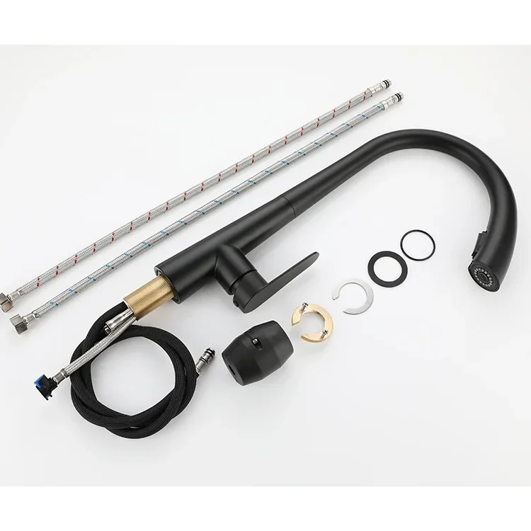 304 Stainless Steel Kitchen Pull-out Faucet Gun Gray Household Sink Vegetable Basin Hot and Cold Water Faucet Source Factory