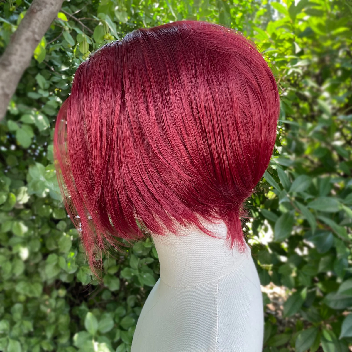 Dark Red Short Bob Cut Synthetic Lace Front Wigs for Black Women Cosplay 13x4 Lace Front Wigs for Men Free Part 150% Piexie Wigs