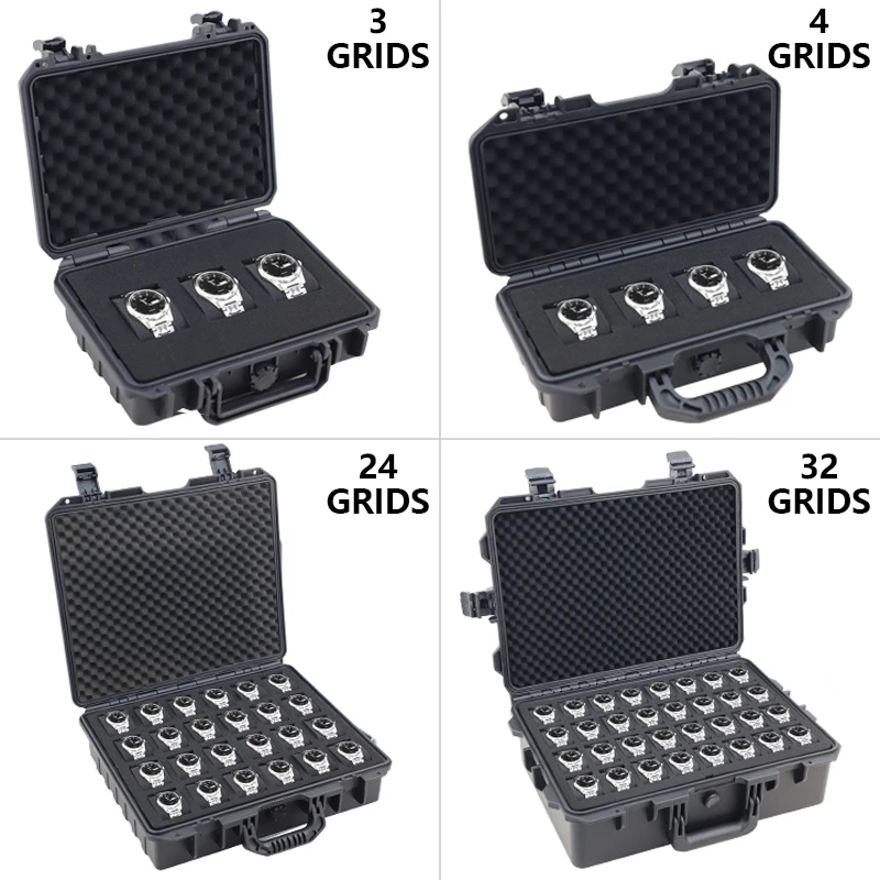 24 Grids  ABS Plastic Watch Box Safety Equipment Case Portable Dry Tool Box Impact Resistant Case With Foam For Watches Storage