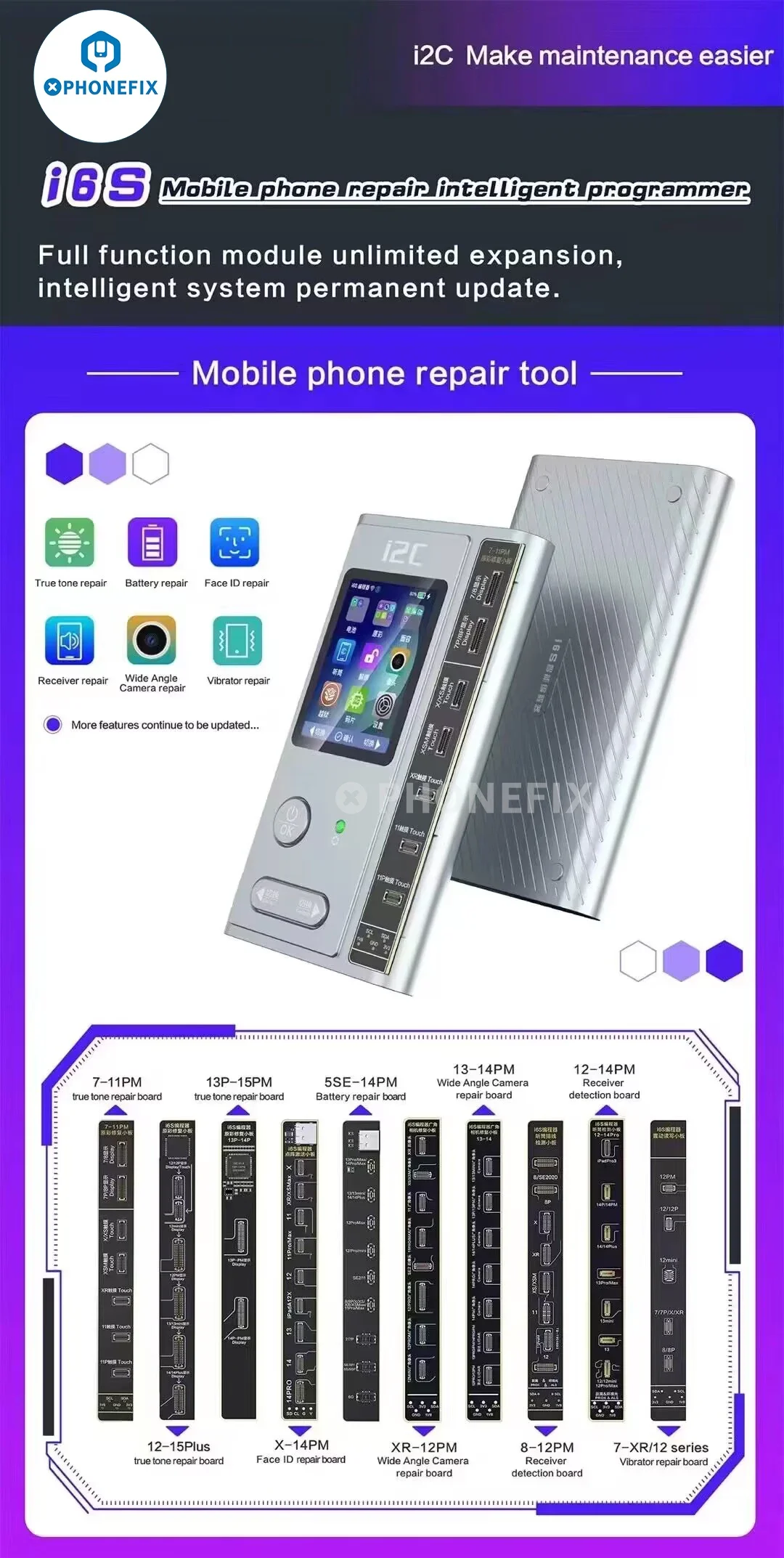 I2C I6S Programmer for iPhone 11-14 Pro Max Receiver Photosensitive Original Color Vibration Battery Dot Matrix Repair Tools