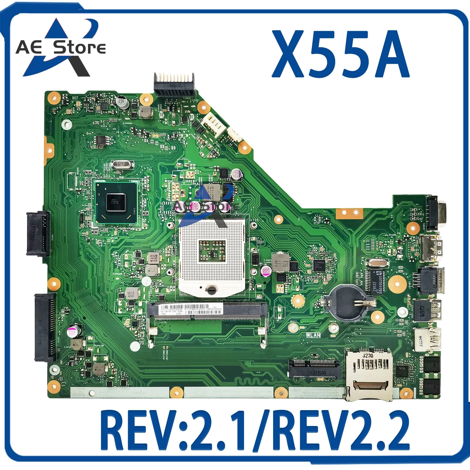 Placa-mãe do portátil para ASUS, X55A, F55A, REV:2.1, REV2.2, placa principal DDR3, 100% teste OK