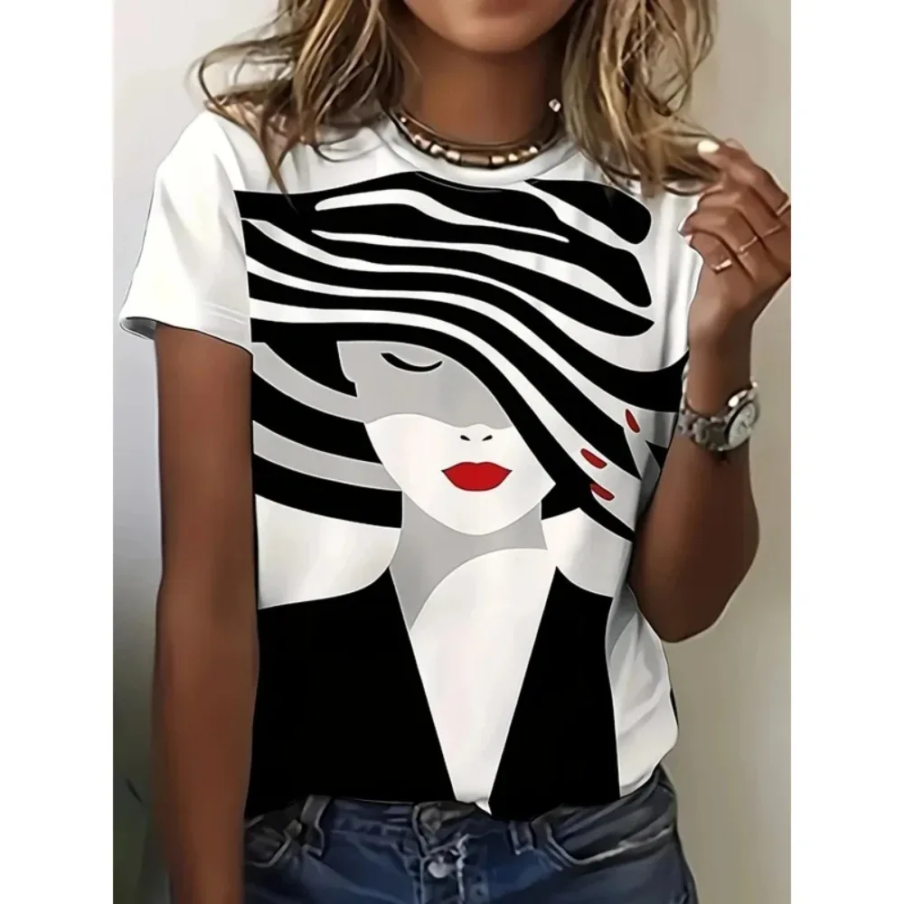 

2025 модные черные женские футболки с 3D принтом в стиле аниме, летний топ с круглым вырезом и короткими рукавами для маленьких девочек, женская одежда в стиле Харадзюку